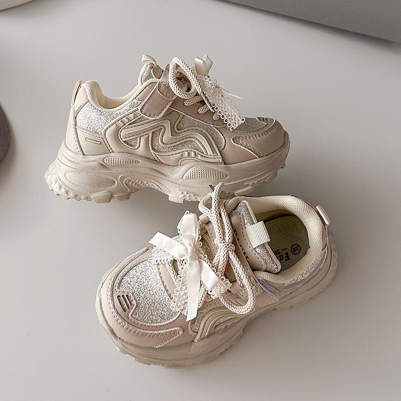 

2026 Spring Girls Sequin Princess Sneakers - Korean Style for Kids 18.9cm (Size 30) бежевий