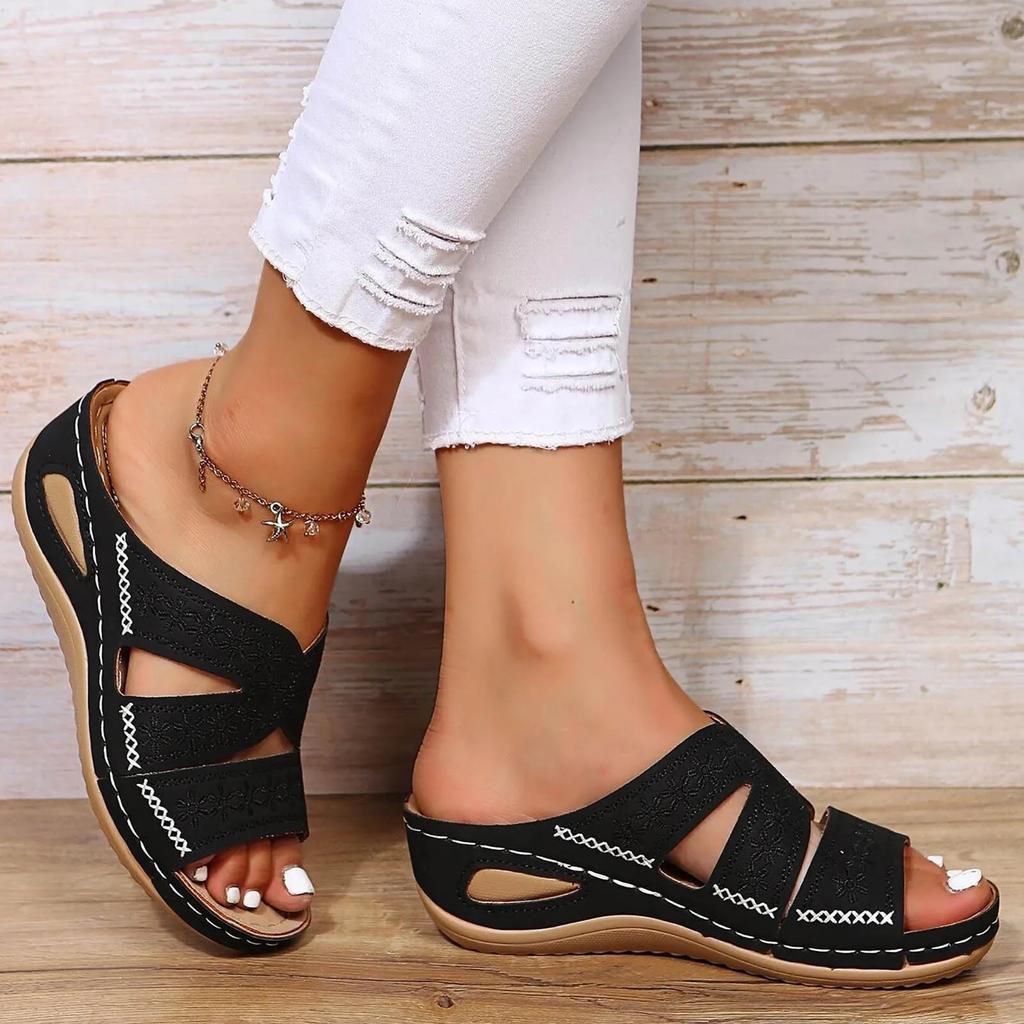 Summer New Women Slippers Fashion Wedge Open Toe Slippers Vintage Anti-slip Leather Casual Platform Shoes Female Zapatos36-43