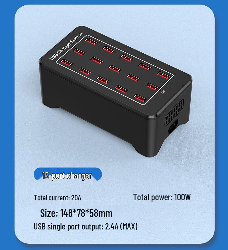 150W Multi-Port USB Charger, 1A/2A, with 10, 15, 20, and 30-Port Fast Charging