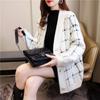 Autumn and Winter New Fashion Sweater Women's Contrasting Colors and Loose-necked Knitted Cardigan Women's Coat