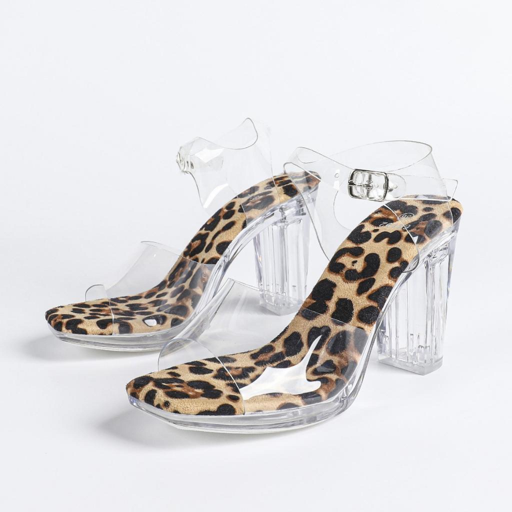 12Cm Clear Heel Cool Slippers Women's 2026 New Season French Transparent Versatile Chubby Sandals Slim Heel LFD-69192-1