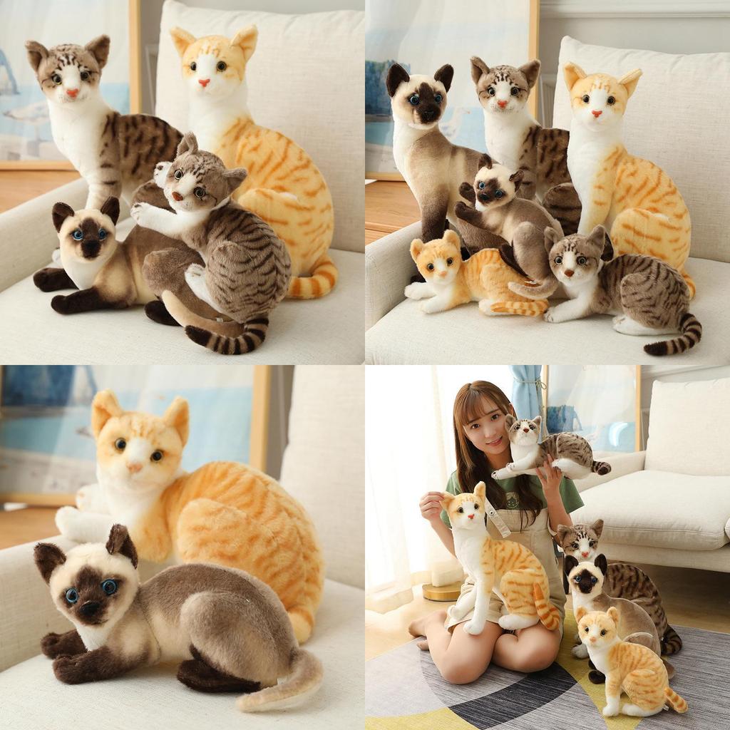 Yuzu Sweet Plush Cat Doll Realistic Grey And White Kitty Toy