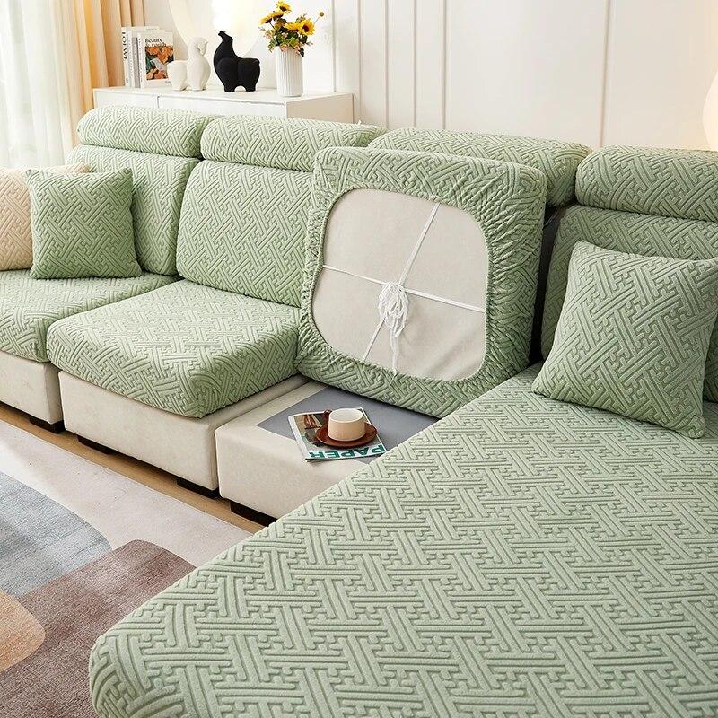 Capa de almofada de sofá de pelúcia jacquard grossa chalse capa de almofada de encosto longo protetor elástico para capa de sofá de 1/2/3/4 lugares