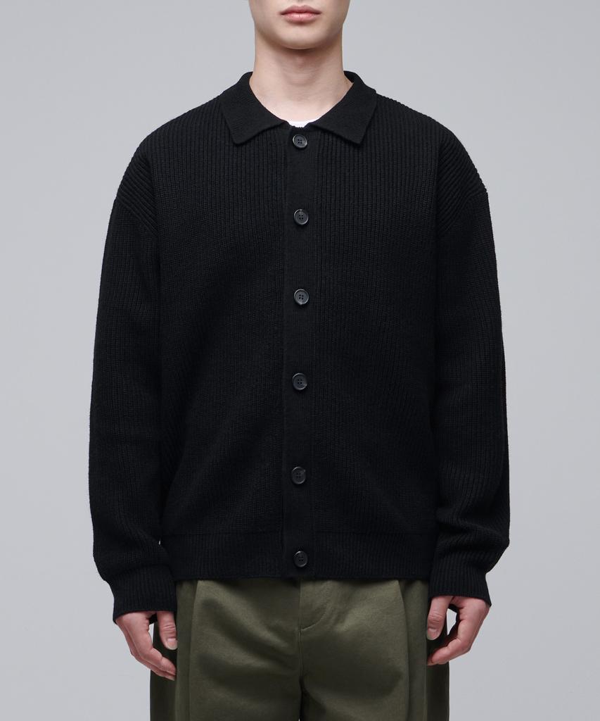 Musinsa Standard Oversized Ribbed Collared Cardigan [Black]
