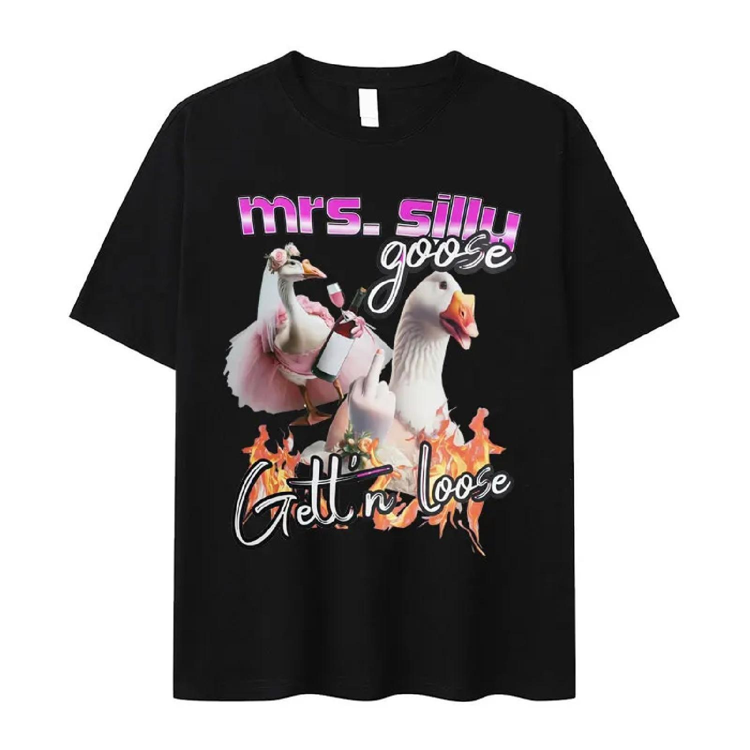 

Funny Goose Meme T Shirt Causal Cotton Short Sleeve T-shirt Hipster Mens Women Fashion Harajuku Oversized Summer Y2K Tshirt Tops XXXXXL чорний