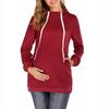 Women Maternity Zipper  Long Sleeved Hooded Collar Blouse Sweatshirt