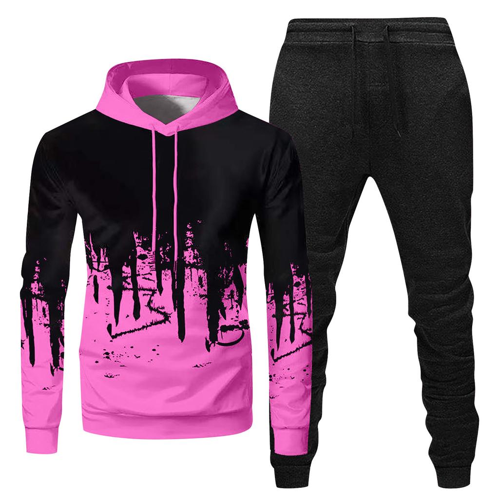 Herren-Sport-Trainingsanzug mit Kapuze, Unisex, zweiteilige Lauf-Outfits, Langarm-Pullover, Hoodies, Sweatshirt + Jogginghose