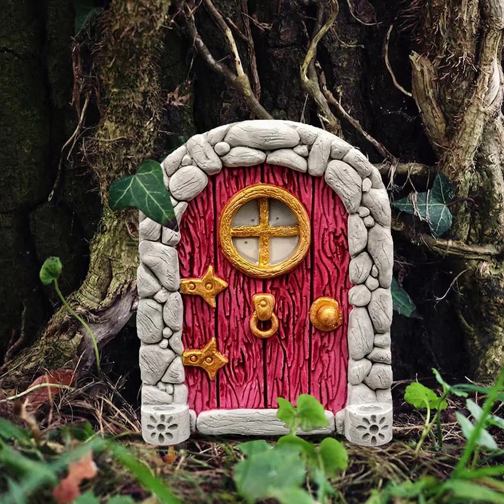 Miniature Wooden Fairy Door Sculpture for Outdoor Yard Art Garden Tree Decor Creative Elf Door Figurines With Engraved Design