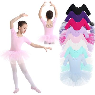 Tutu cu mânecă scurtă pentru fetițe mari, tul, balet, gimnastică, tricou, rochie, haine de dans