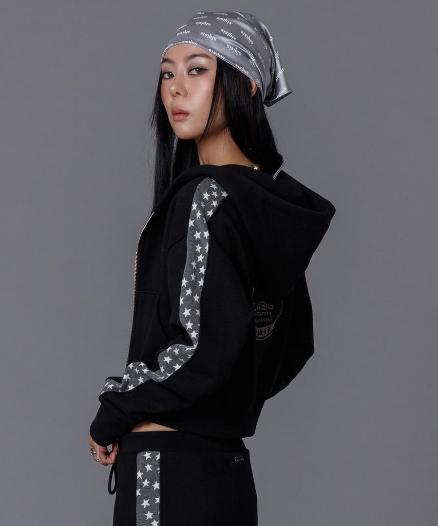 Slyisis Star Line Crop Hoodie Zip-Up (Black)