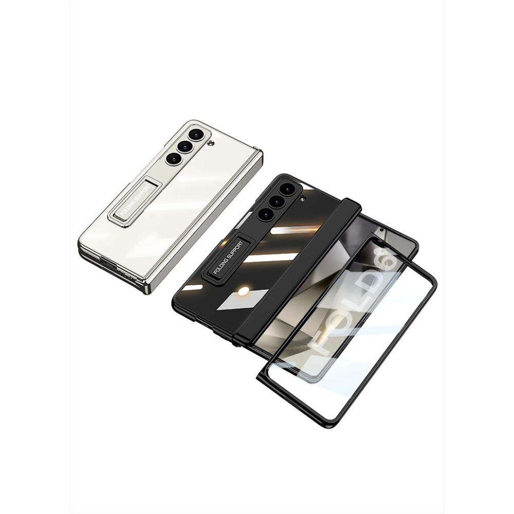 Transparenter galvanisierter Rahmen Magnetscharnierschutz Harte PC-Telefonabdeckung für Samsung Galaxy Z Fold 6 5 4 Hülle mit Halterung