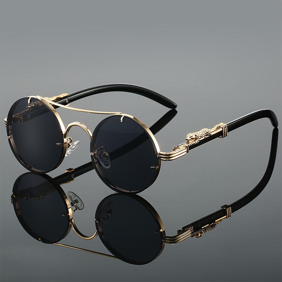 Unisex Retro Double-Beam Round Sunglasses with Leopard Detail