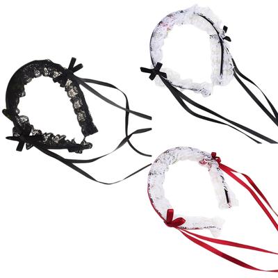 Liebliches Süßes Haarband Anime Maid Cosplay Stirnband Lolita Rüschenspitze Kopfschmuck Handgefertigt Schleife Haarschmuck