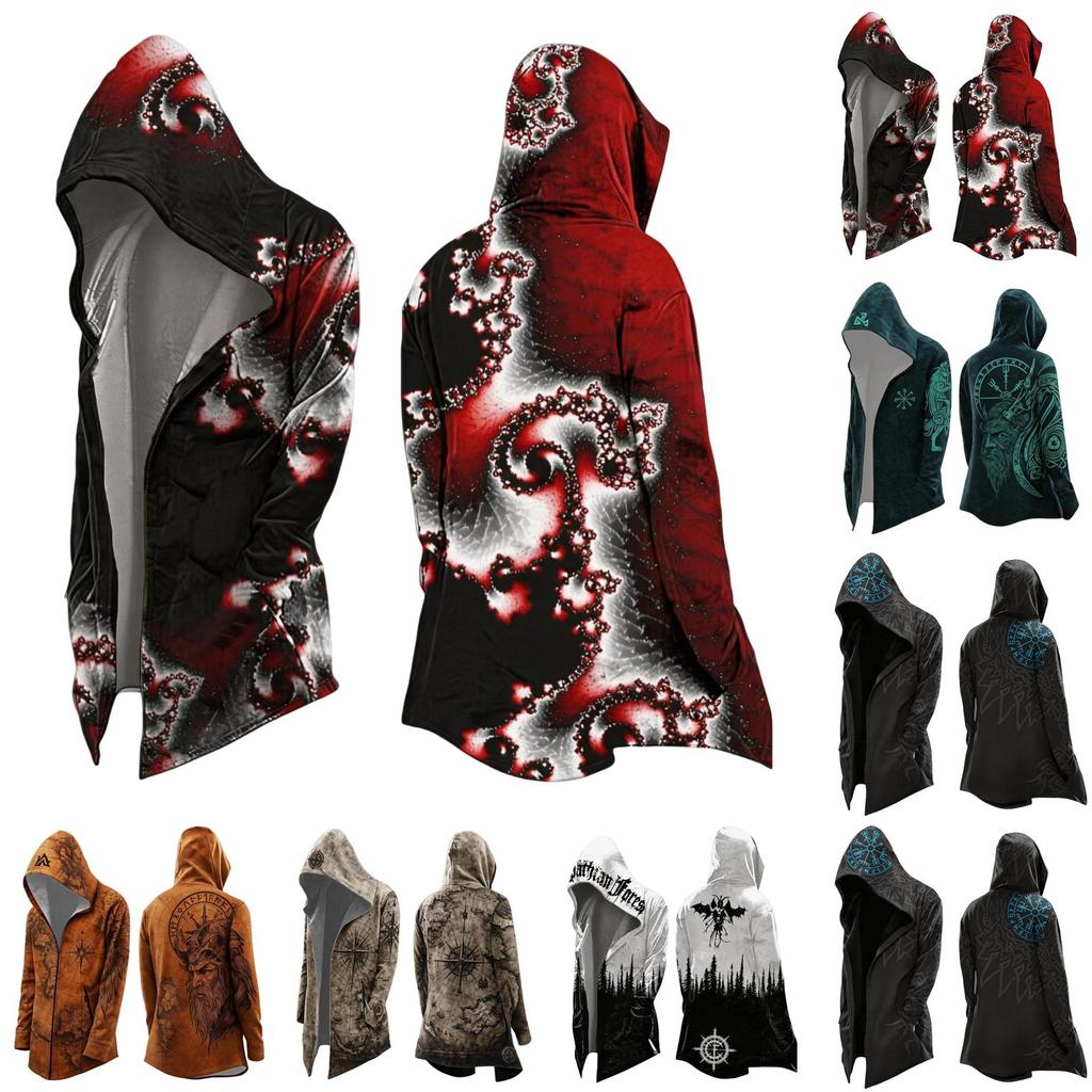 Men's Halloween Print Loose Fit Zip-Up Hoodie Jacket for Costume Party