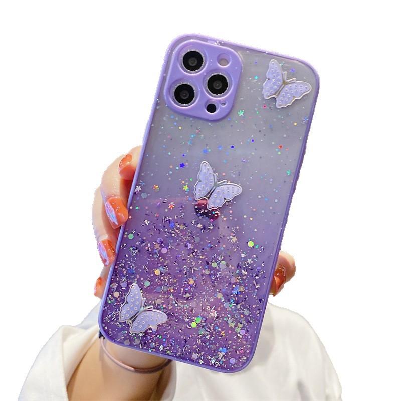 Applicable To IPhone16Promax Mobile Phone Case Eye Protection Flash Pink Butterfly 1413 Apple 15 Protective Case Luxury