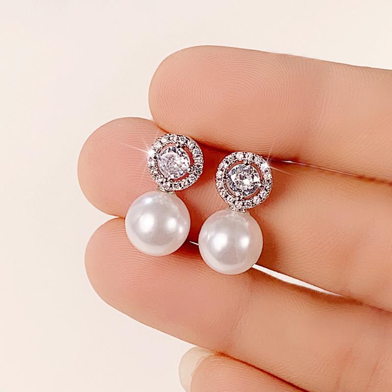 Sterling Pearl Earrings Bride Wedding Accessories Temperament Elegant Ear Earrings New Trendy Women Jewelry