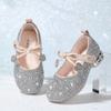 Girls Princess Shoes Children's Sparkling Shoes Autumn Soft Sole Little Girls Single Shoes Small High Heels Crystal Leather Shoes