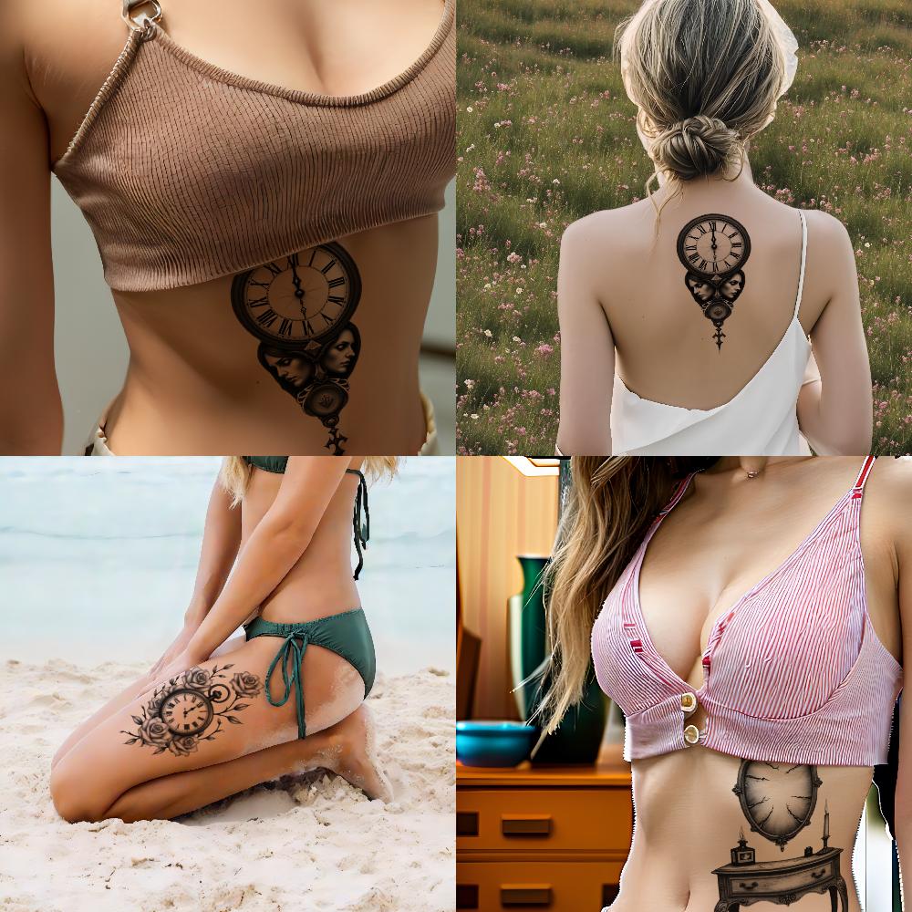 3pcs Temporary Tattoo Realistic Temporary Tattoos Clock With Faces Ghostly Figure Wolf With Glowing Eyes For Men Thighs Adults