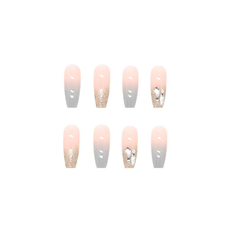 Artificial Nails Wearable Nails Long Nail Pieces Gradient Color Ice Mint Diamond Style Shiny Nail Pieces High-grade Diamond Fake Nails