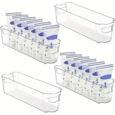 4pcs Clear Plastic Bins for Fridge, Refrigerator Organizer Bins, Kitchen Cabinet, Pantry Organization