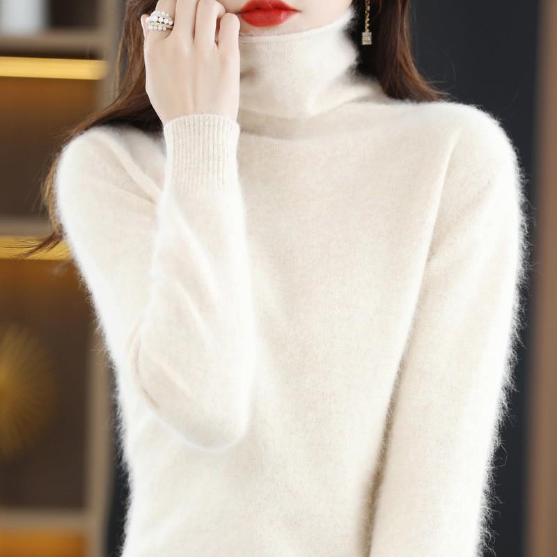 Women's Mink Cashmere Turtleneck Sweater - Short-Sleeved, Loose Fit, Autumn/Winter Warm Knitwear