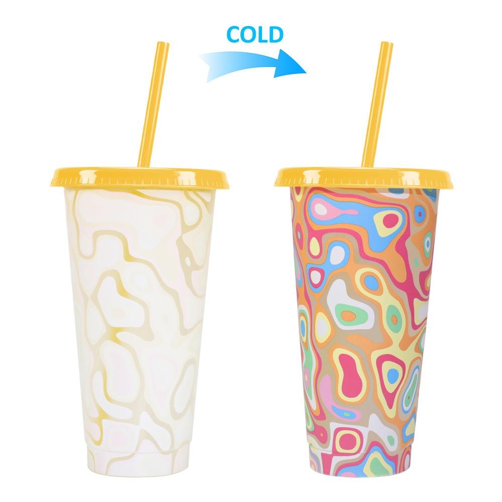 New Plastic Color Changing Cup Discoloration Dining Supplies Cold Drink Cup 710ml Reusable Straw Cup Christmas