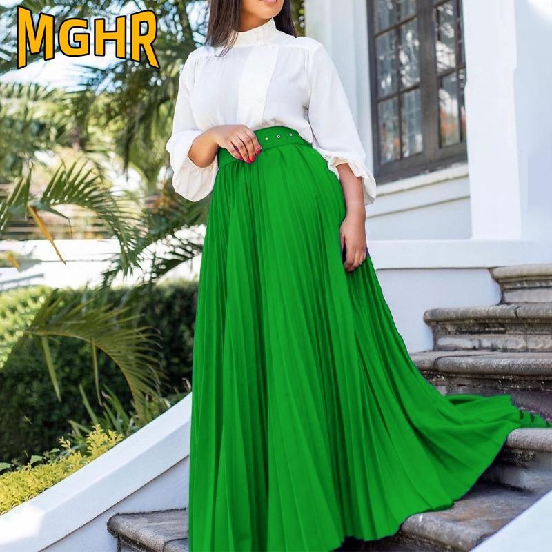 MGHR Saia Feminina Moda Verão Primavera Cor Sólida Estampada