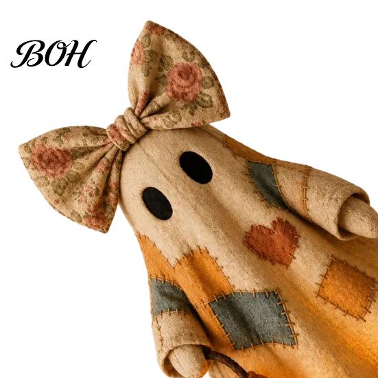 Light Up Ghost Lighted Vintage Patchwork Ghost, LED with Pumpkin Lantern Halloween Decor, Ghosts Lamp Lamp, Rustic Fall Figurine Decoration for Mantel