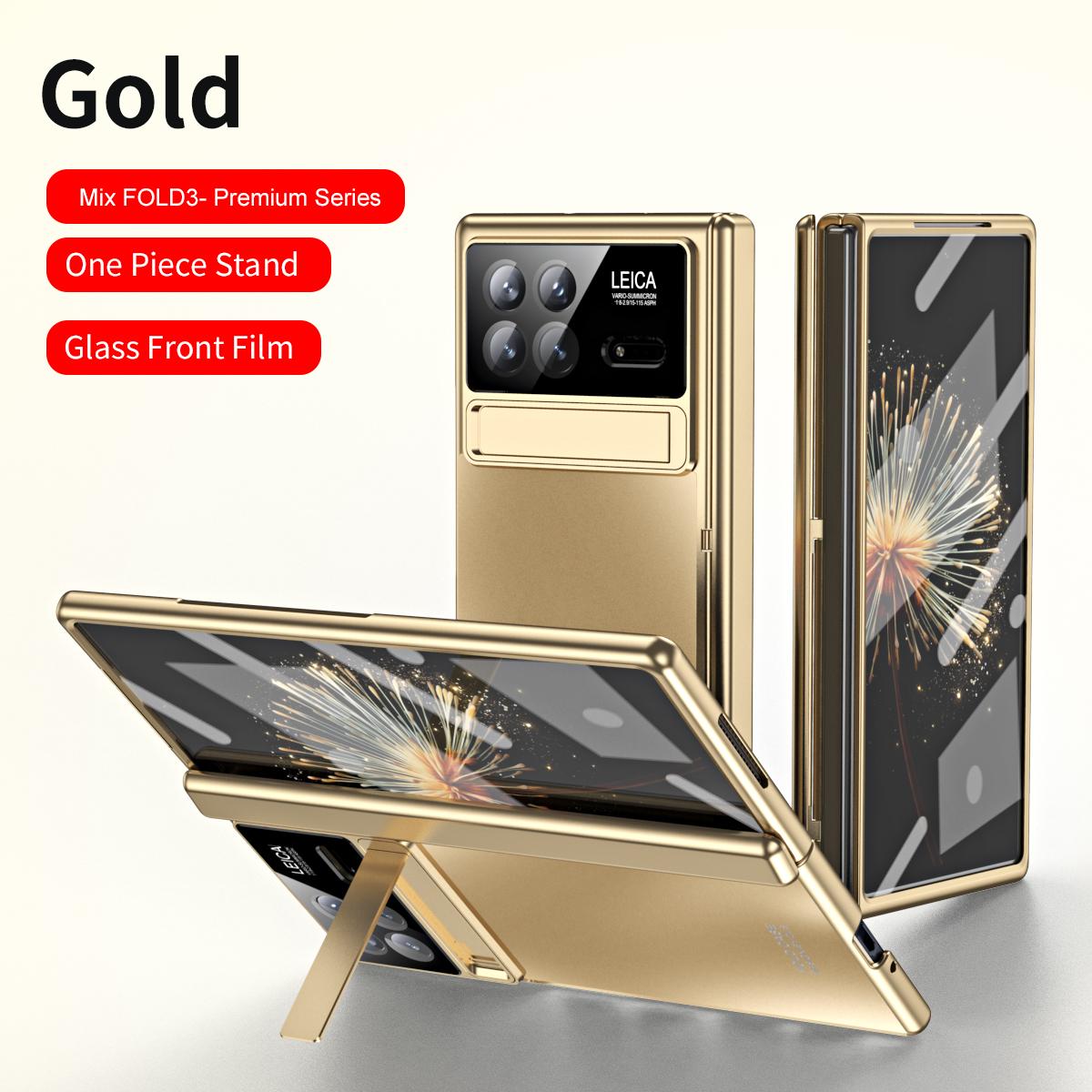 

Роскошный деловой матовый складной чехол с шарниром для Xiaomi Mix Fold 3 Stand, защитная стеклянная пленка от царапин, противоударная защитная крышка Xiaomi Mix Fold 3 золотой