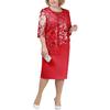 Floral Lace Mother of the Bride Dress Plus Size Midi Party Dress with Sheer Half Sleeves