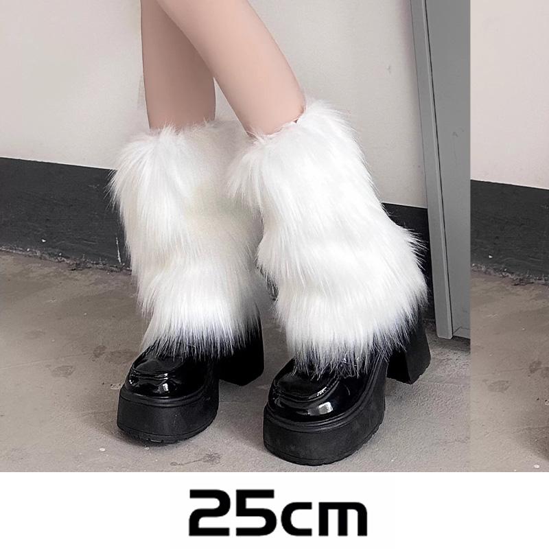 

1/2pairs Winter Solid Color Leg Warmer Women Artificial Faux Fur Foot Covers Furry Leg Warmers Knee High Boots Cover as picture