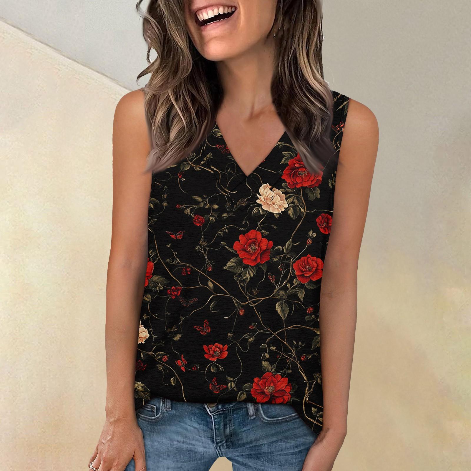 

Жіноча безрукавка з повсякденним принтом, м’які літні топи без рукавів з V-подібним вирізом XXXXXL чорний
