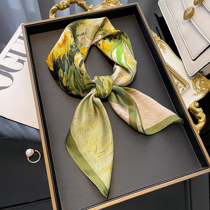 Green wheat field printed silk scarf women s spring new 100% mulberry silk silk scarf shawl windproof neck protection silk scarf scarf 60-80cm