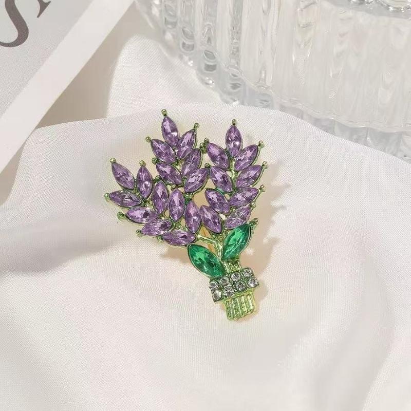 Purple Lavender Brooch for Women Shiny Crystal Decor Hypoallergenic Lapel Pin Suitable for Daily Wear Office Banquet