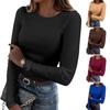 Pullover Tops Women Ribbed Long Sleeve Bottoming Top Regular Fit Lightweight Crew Neck Shirt Daily Wear