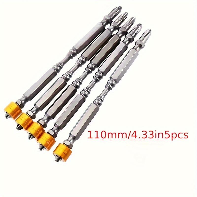 5pcs PH2 Hardness 65mm/110mm Double Cross Head Magnetic Electric Screwdriver Bit Phillips Screw Driver With Ring,Yellow