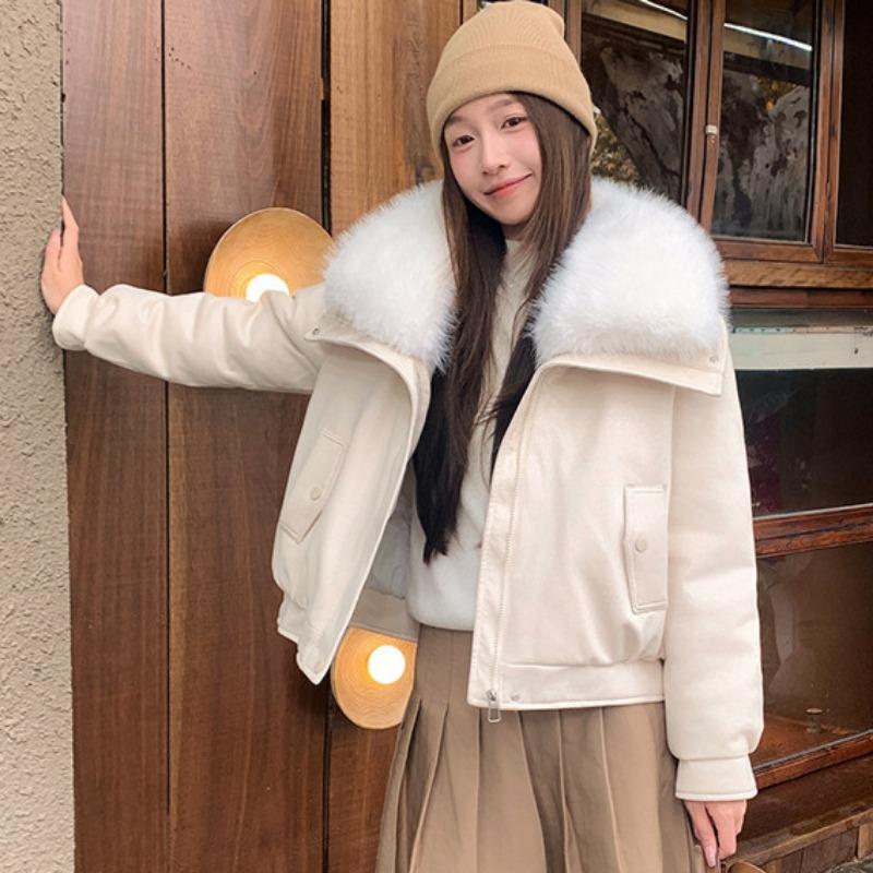 New cotton-padded women's short fluffy lapel cotton-padded women's clothing winter new simple cotton-padded jacket trendy coat