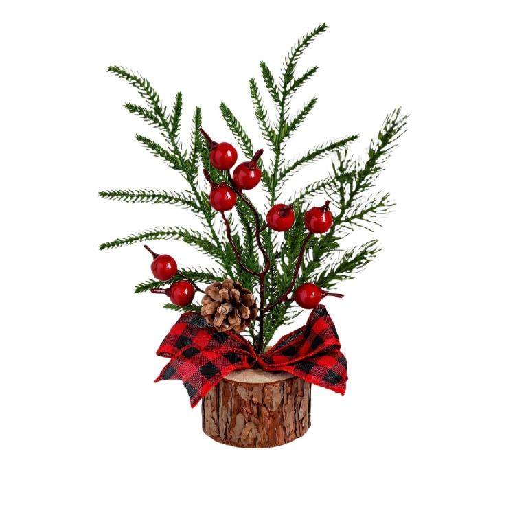 Wood Base Christmas Tree with Faux Branch Detail for Desk, Shelf, Counter, Entry Table, and Shop Front Display