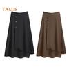 Falda midi de cintura alta con botones decorativos, dobladillo irregular grande, línea A, color liso, falda fina de verano