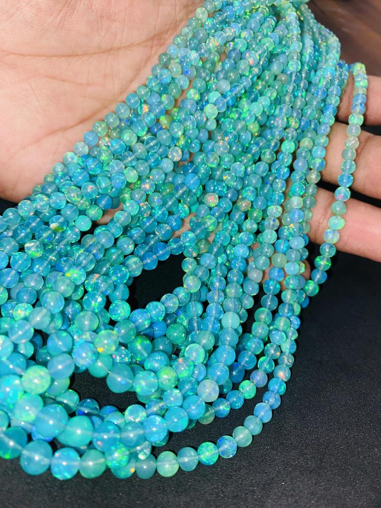 Transparent Fire Base Ethiopian Opal Balls Beads, Blue Opal Beads, Healing Stone Beads.