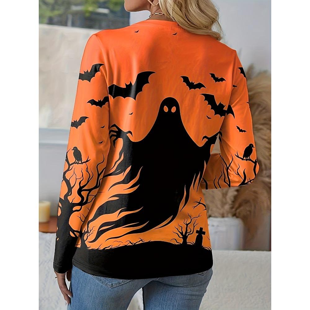 Halloween Women's Fashion Round Neck Patterned Long Sleeve Casual T-Shirt