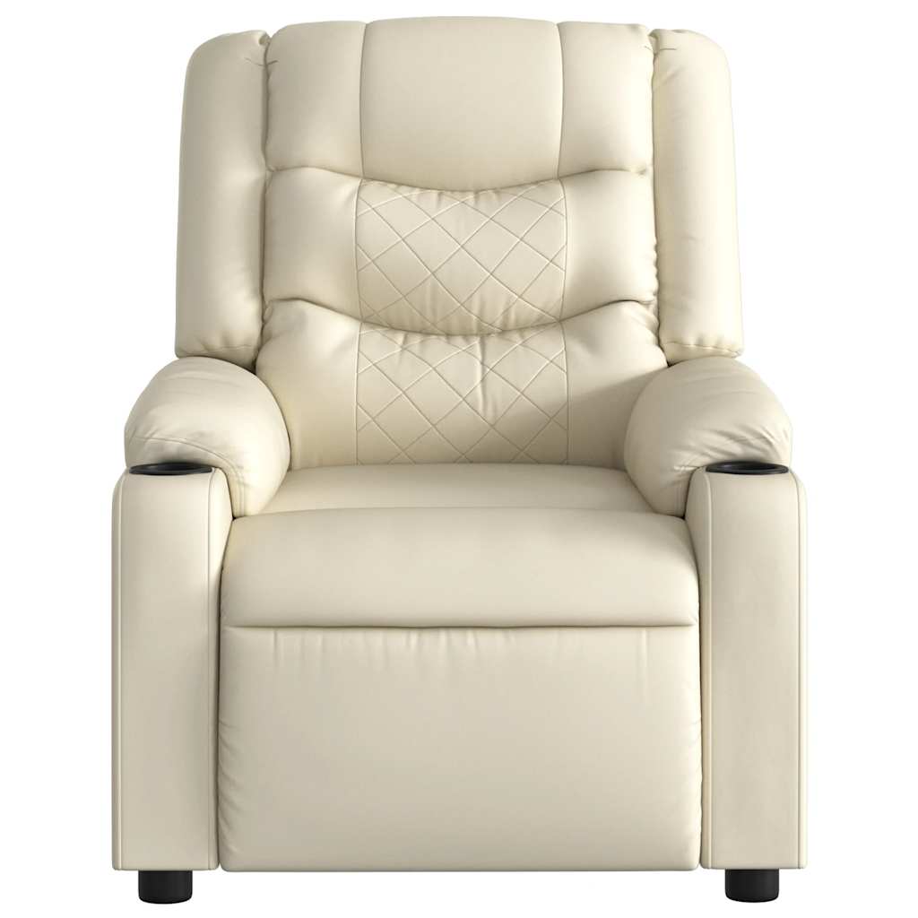 Electric Recliner Chair Cream Faux Leather