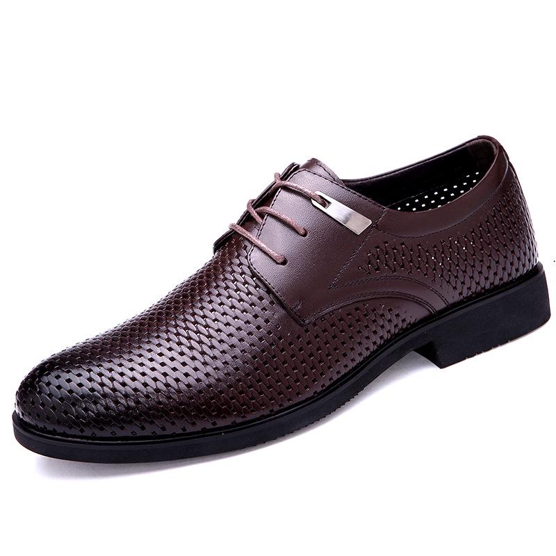Fashion New Summer Genuine Leather Men Oxford Shoes British Style Pointed Toe Hollow Breathable Black Leather Men Dress Shoes