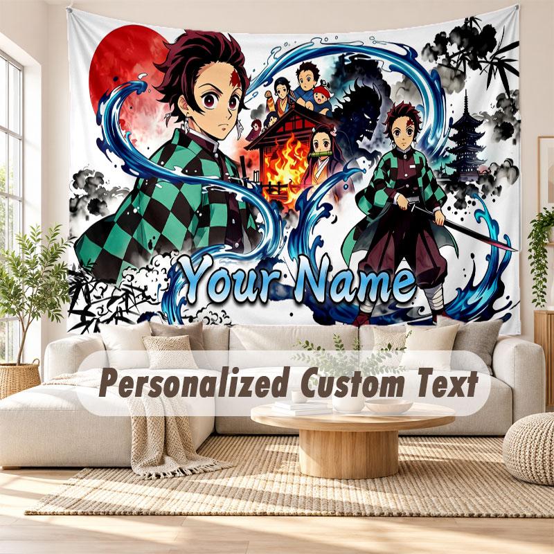 Custom Name Wall Hanging Tapestry,Demon Slayer Decorative Backdrop Tapestry For Dorm Home