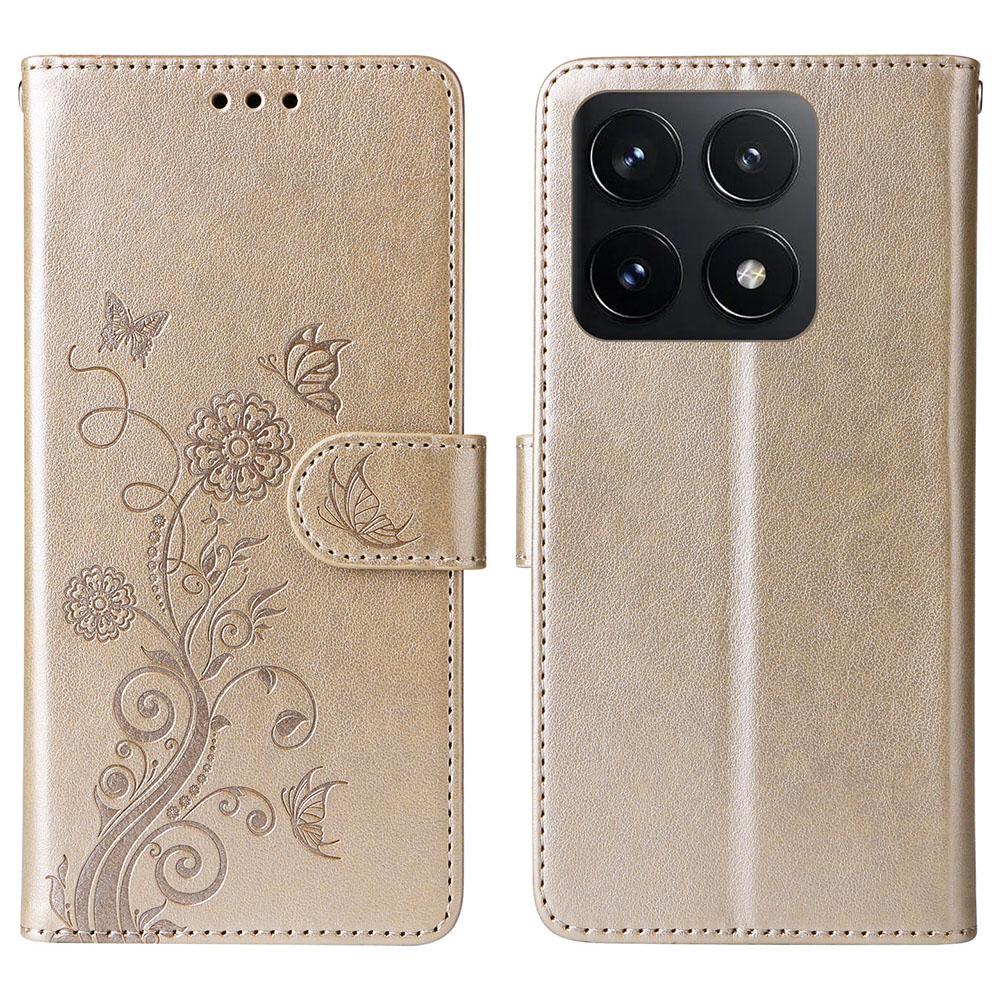 For Xiaomi 14T Leather Case Butterfly Floral Imprint Wallet Stand Cover