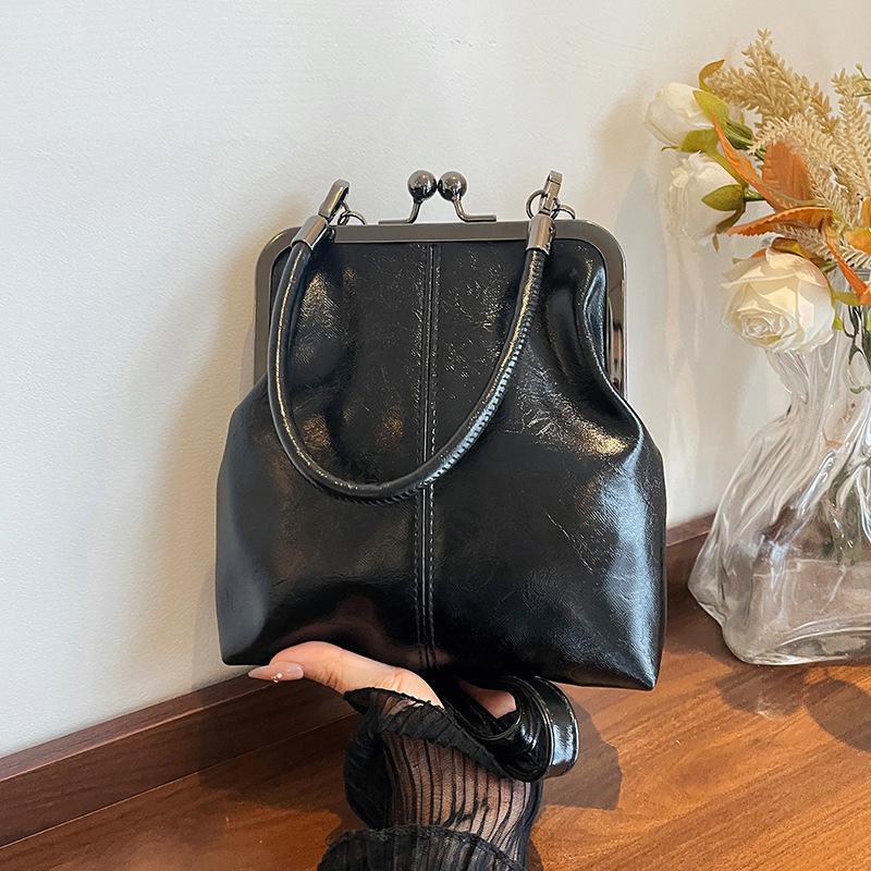 Vintage PU Leather Inspired Mini Shoulder Bag for Women Beige with Golden Buckle Closure Adjustable Strap Stylish Small Crossbody Bag AVE