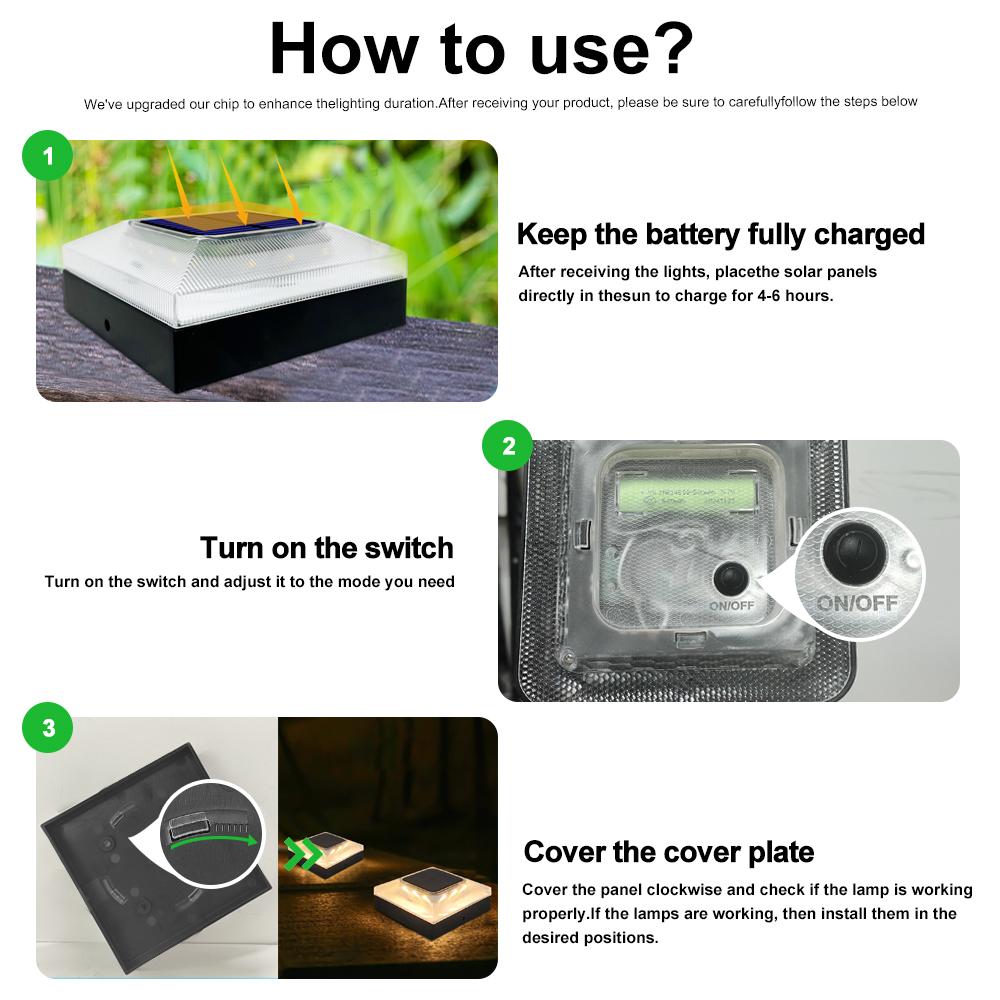 Solar Fench Post Cap Lights 3 Modes Lighting Deck Fence Post Lights Fit 4x4 Wood Vinyl Posts For Patio Porch Decorate