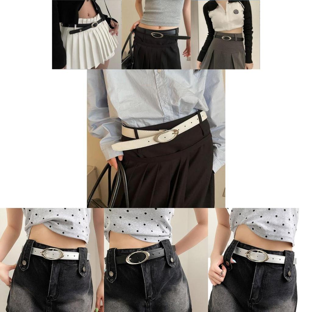 Stylish Women's Pu Adjustable Belt With Retro Moon Buckle For Casual Denim Wear