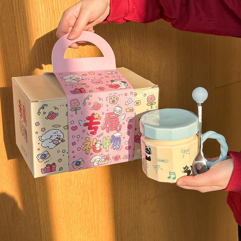 Mléčné fufu roztomilý kočičí hrnek vysoce hodnotný keramický hrnek s víčkem pro dárky k narozeninám pro dívky
