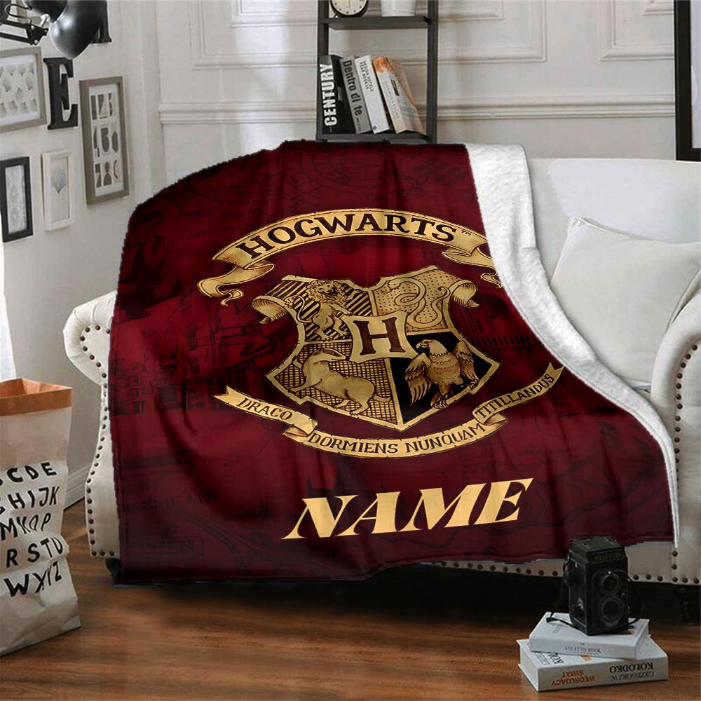 Custom Name Hogwarts Crest blanket for Couch & Bed, Plush Cozy Fuzzy Blanket Super Soft & Warm Blankets for Fall and Winter. 0908112